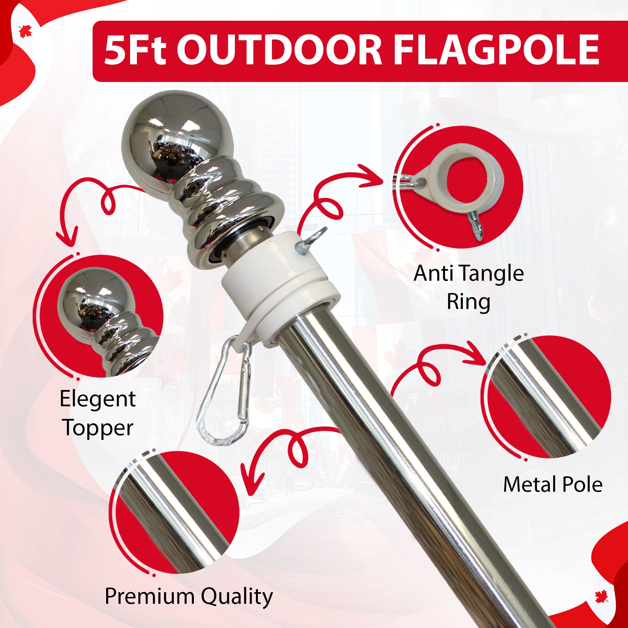 Aluminum 5' Flagpole 5 pc